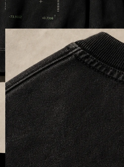 Close detail of heavyweight sweatshirt stitching and fabric